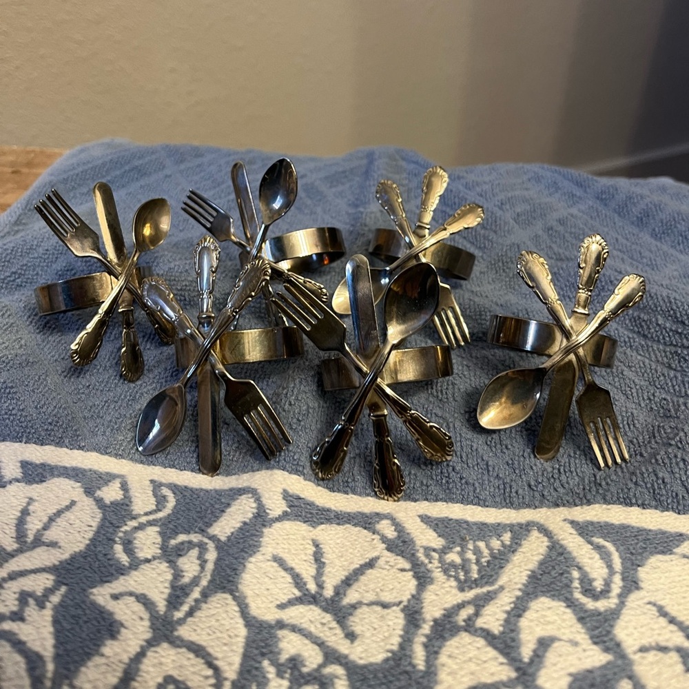 Vintage Silver-plated Utensil Napkin Rings Set of 6